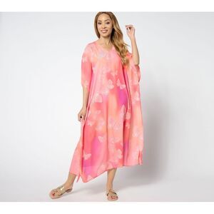 Quacker Factory Women's Dress Sz S All-A-Flutter Caftan Pink A647873